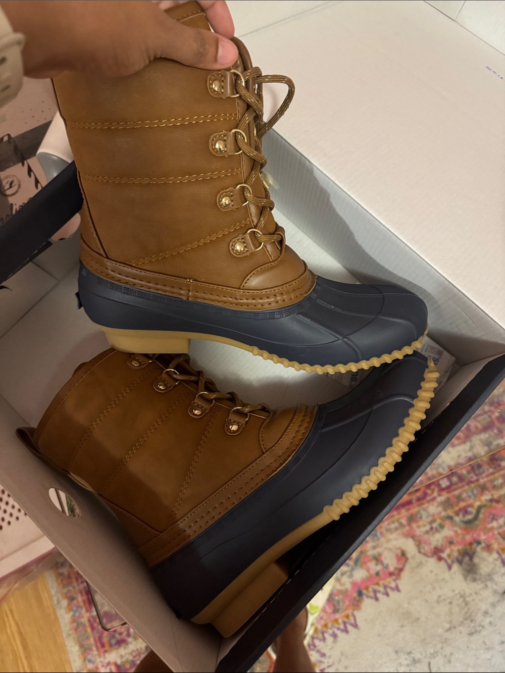 Tommy Hilfiger Tan and Dark Gray Waterproof Lace-Up Boots